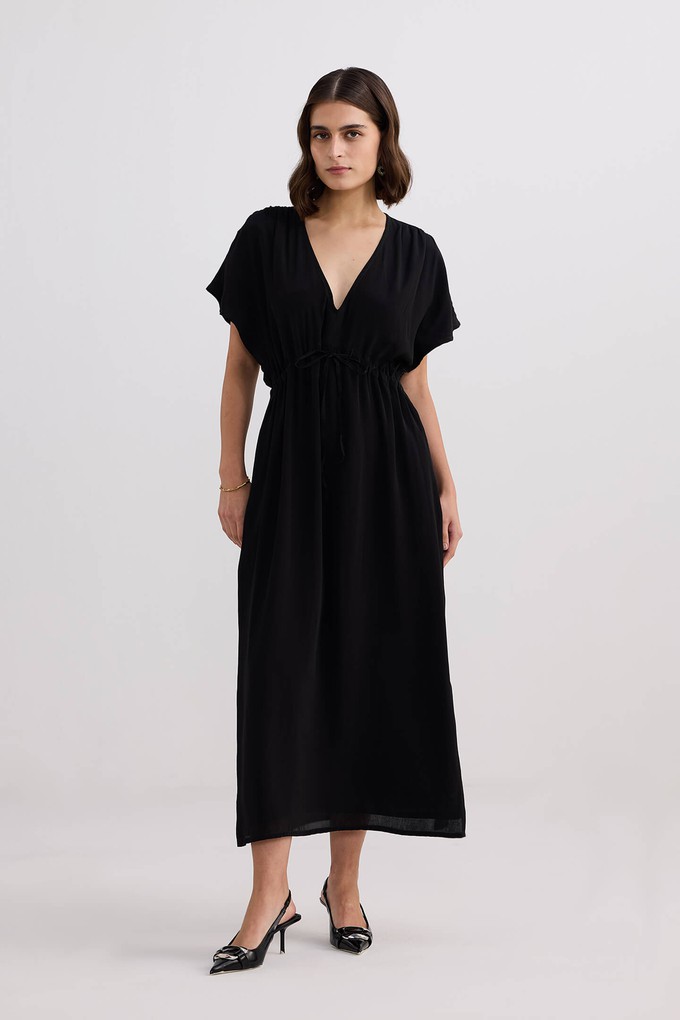 V-neck Gathered Maxi Dress in Black from Reistor