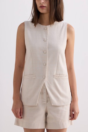 Cotton Tweed Vest Jacket in Cream from Reistor