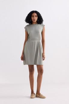 Short Dress With Smocking Side Detail in Light Olive via Reistor