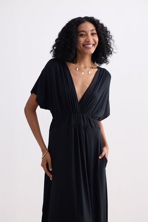 Flowy A-Line Maxi Dress with Side Slits in Black from Reistor