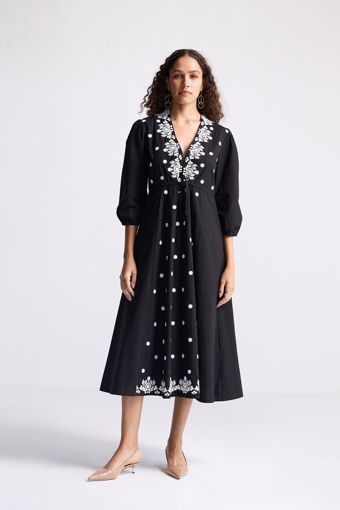 Drawstring Embroidered Dress in Black from Reistor