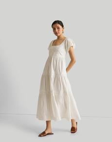 Puff Sleeve Tiered Maxi Dress in White via Reistor