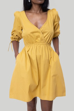 Gathered Elbow Sleeve Short Dress in Mustard from Reistor