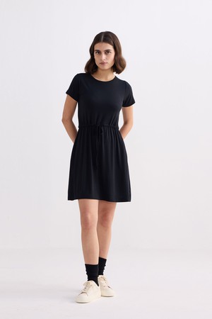 Drawstring Short T-shirt Dress in Black from Reistor