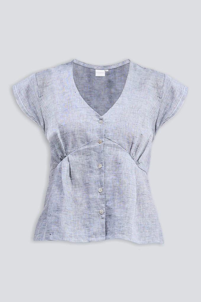 Deep V-neck short top in  Linen Stripes from Reistor