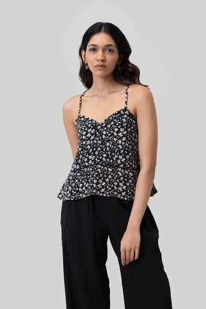 V-neck Lace Camisole in Black Florals from Reistor