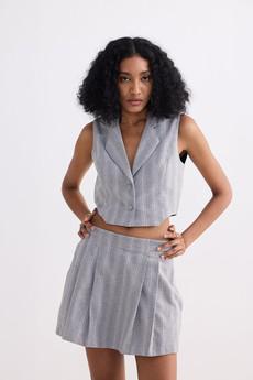 Cropped Cotton Tweed Vest Set in Grey via Reistor