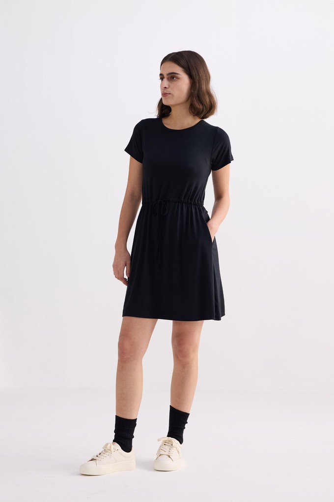 Drawstring Short T-shirt Dress in Black from Reistor