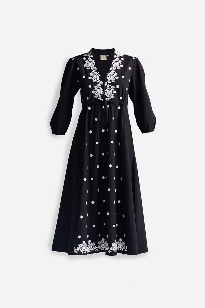 Drawstring Embroidered Dress in Black from Reistor