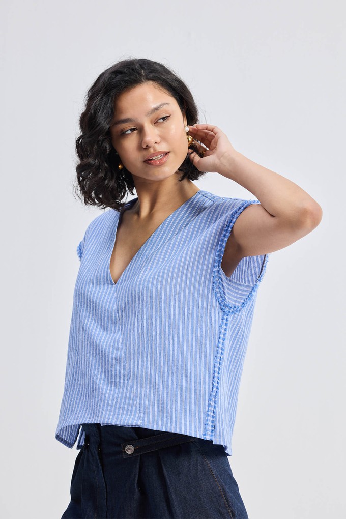 Boxy V-neck Top with Fray Detail from Reistor