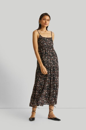 Strappy Tiered Maxi Dress in Black Florals from Reistor