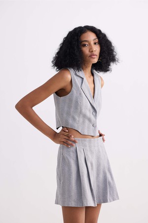 Cropped Cotton Tweed Vest in Grey from Reistor