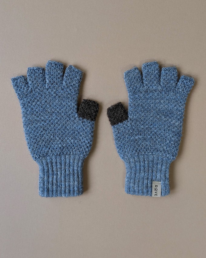 British Wool Fingerless Gloves | Blue Melange from ROVE