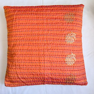 Cotton sari cushion cover with kantha stitching from Shakti.ism