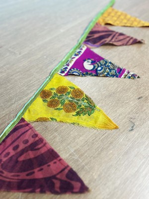 Upcycled sari flags, reusable sari bunting from Shakti.ism