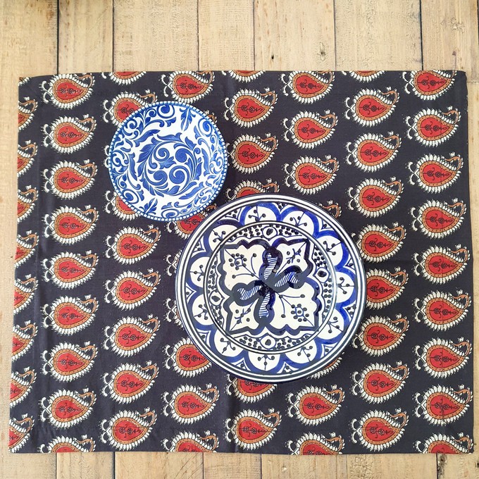 Bagru paisley block-printed placemats set of 2, handmade table mats from Shakti.ism