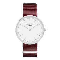 Horloge Montezuma Nylon Nato Zilver Wit &Bordeauxrood Dames via Shop Like You Give a Damn