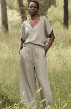 Tencel wide leg broek aquagrey via Sophie Stone