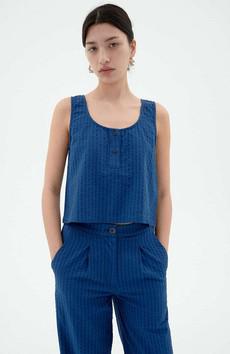 Justine seersucker top blauw via Sophie Stone