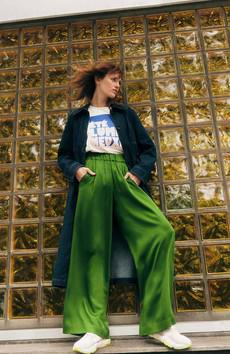 Tencel wide leg broek groen via Sophie Stone