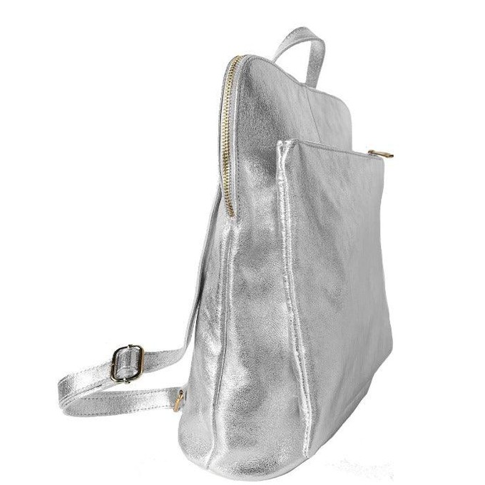 Silver Metallic Leather Convertible Backpack from Sostter