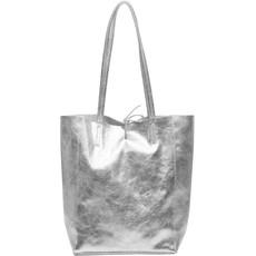 Silver Metallic Leather Tote Shopper Bag via Sostter