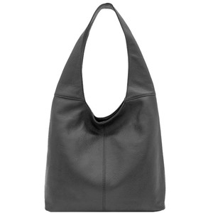 Slate Grey Italian Leather Hobo Bag - Zipper & Pocket from Sostter