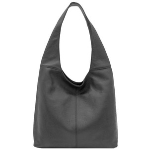 Slate Grey Italian Leather Hobo Bag - Zipper & Pocket from Sostter