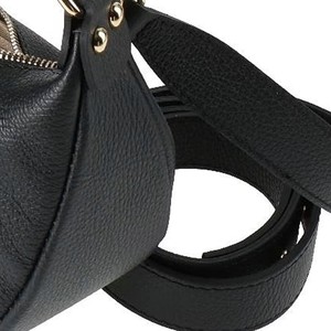 Crescent Black Pebbled Leather Baguette Shoulder Bag from Sostter