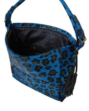 Blue Animal Print Leather Top Handle Grab Bag from Sostter