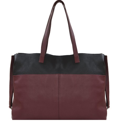 Burgundy Two Tone Pebbled Leather Tote Bag - Lightweight from Sostter