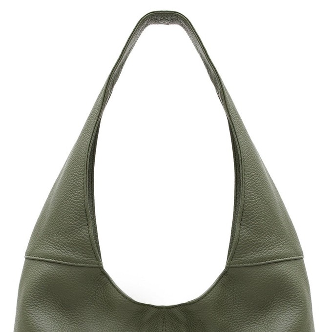 Olive Pebbled Italian Leather Hobo Bag with Zipper Closure from Sostter