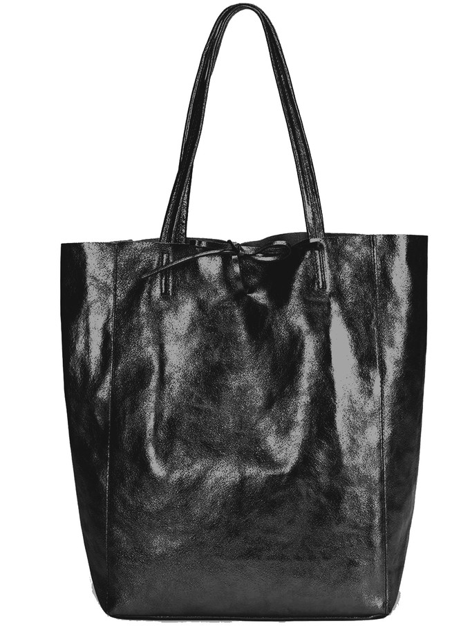 Black Metallic Italian Leather Tote Shopper Bag from Sostter