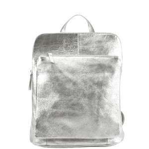 Silver Metallic Leather Convertible Backpack from Sostter