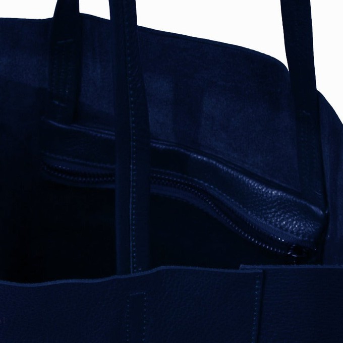 Navy Blue Pebbled Leather Tote Shopper from Sostter