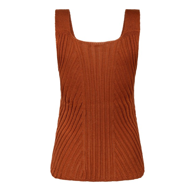 Siena Rib Knitted Square Neck Mercerised Cotton Tank Top - Rust Brown from STUDIO MYR