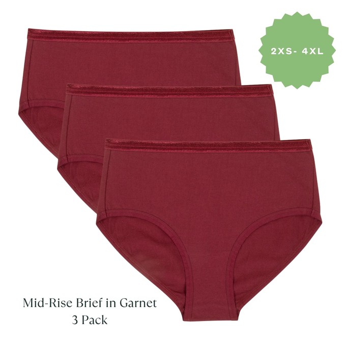 Organic Cotton Mid-Rise Brief in Garnet 3-Pack from Subset