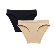 Organic Cotton Low-Rise Bikini in Carbon & Wheat 2-Pack via Subset