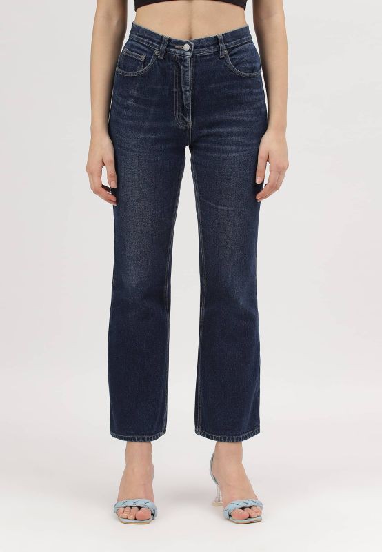 UnWaste Pledge | Hochgeschnittene Bootcut-Jeans in dunklem Indigoblau from Un Denim