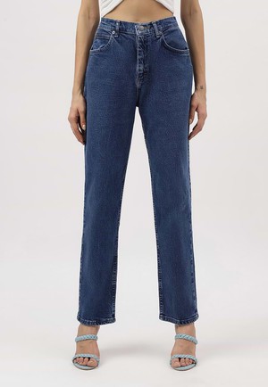 UnWaste Pledge | High Rise Baggy-Jeans in normaler Passform in dunklem Indigoblau from Un Denim