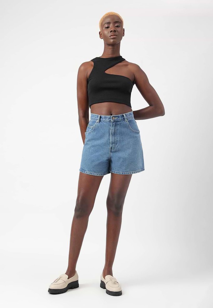 UnExcess Pledge | Shorts mit hoher Taille und Mom-Fit in Mittelindigo from Un Denim