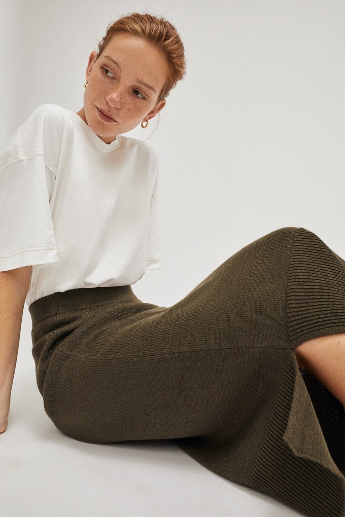 The Merino Wool Pencil Skirt - Military Green from Urbankissed