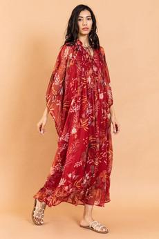 Chiffon Floral Kaftan Maxi Dress - Red via Urbankissed