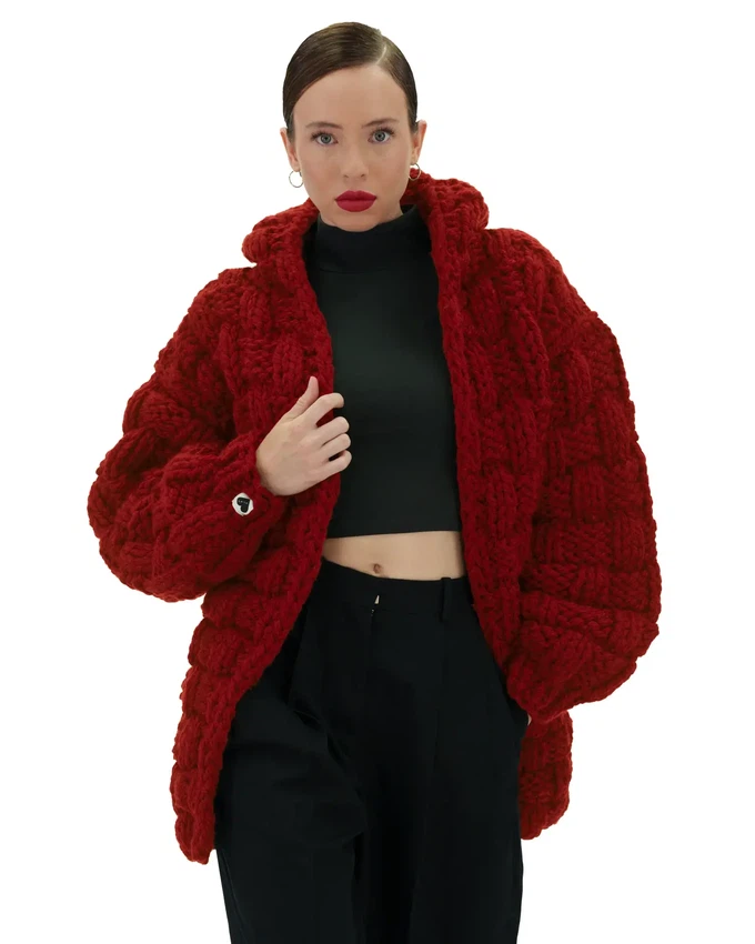 Straw Hooded Cardigan - Red from Urbankissed