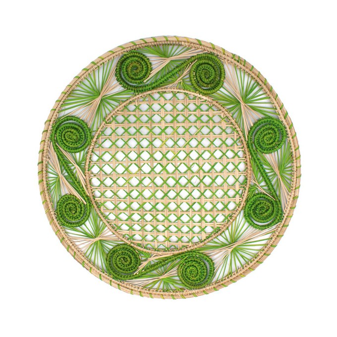 Round Placemats Natural Straw Woven Green & Spiral (Set x 4) from Urbankissed