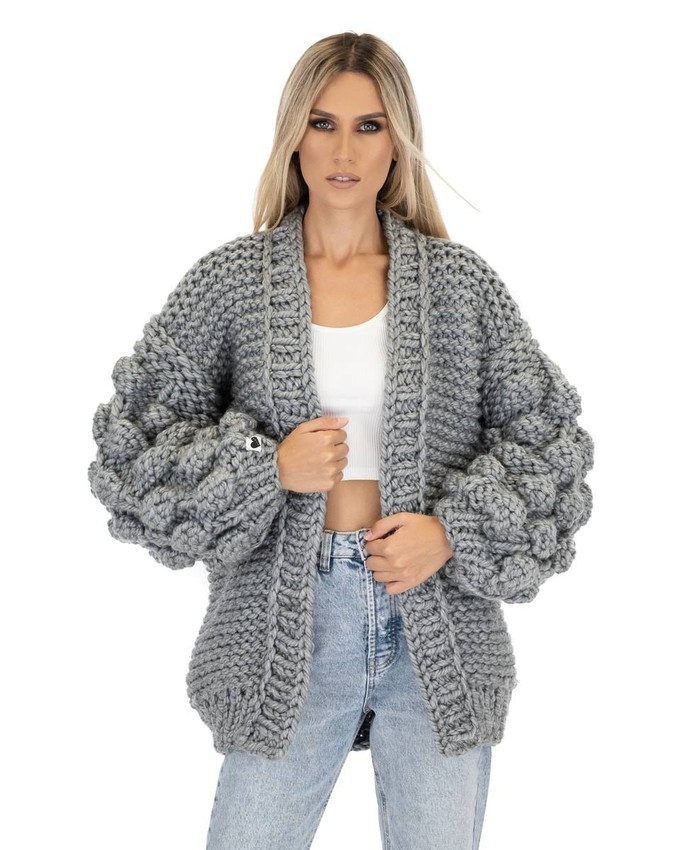 Bubble Sleeve Cardigan - Grey from Urbankissed