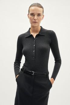 The Ultrasoft Wool Buttoned Polo - Anthracite Melange via Urbankissed