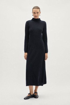 The Woolen Flared Dress - Blue Navy from Urbankissed