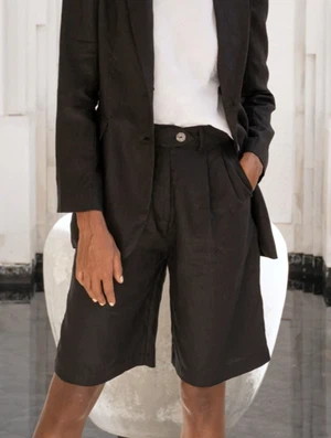 Linen Bermuda Shorts Black from Urbankissed