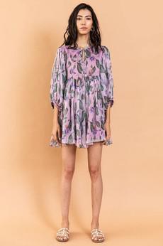 Sheer Floral Short Dress Long Sleeves - Lilac via Urbankissed